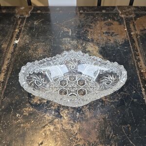 Antique Oval Pressed Glass Relish Dish | Star & Fan Pattern EAPG Cut Glass Look